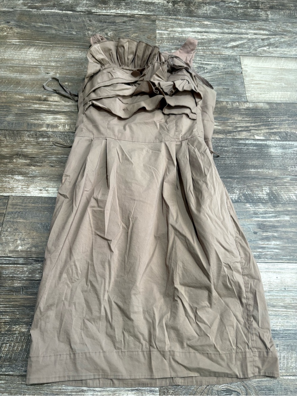 BCBGMaxAzria Taupe Ruffled Strapless Mini Dress